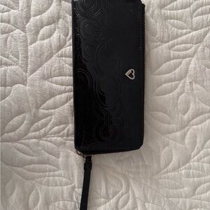 Coach Black Zip Wallet with Heart Detail